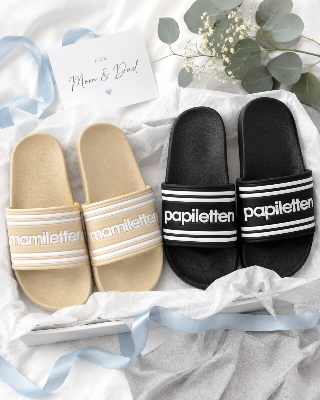 Papiletten Badeschlappen für Papa | Geschenk zur Babyparty, Geburt oder Vatertag | Schwarze Slides für werdende Väter