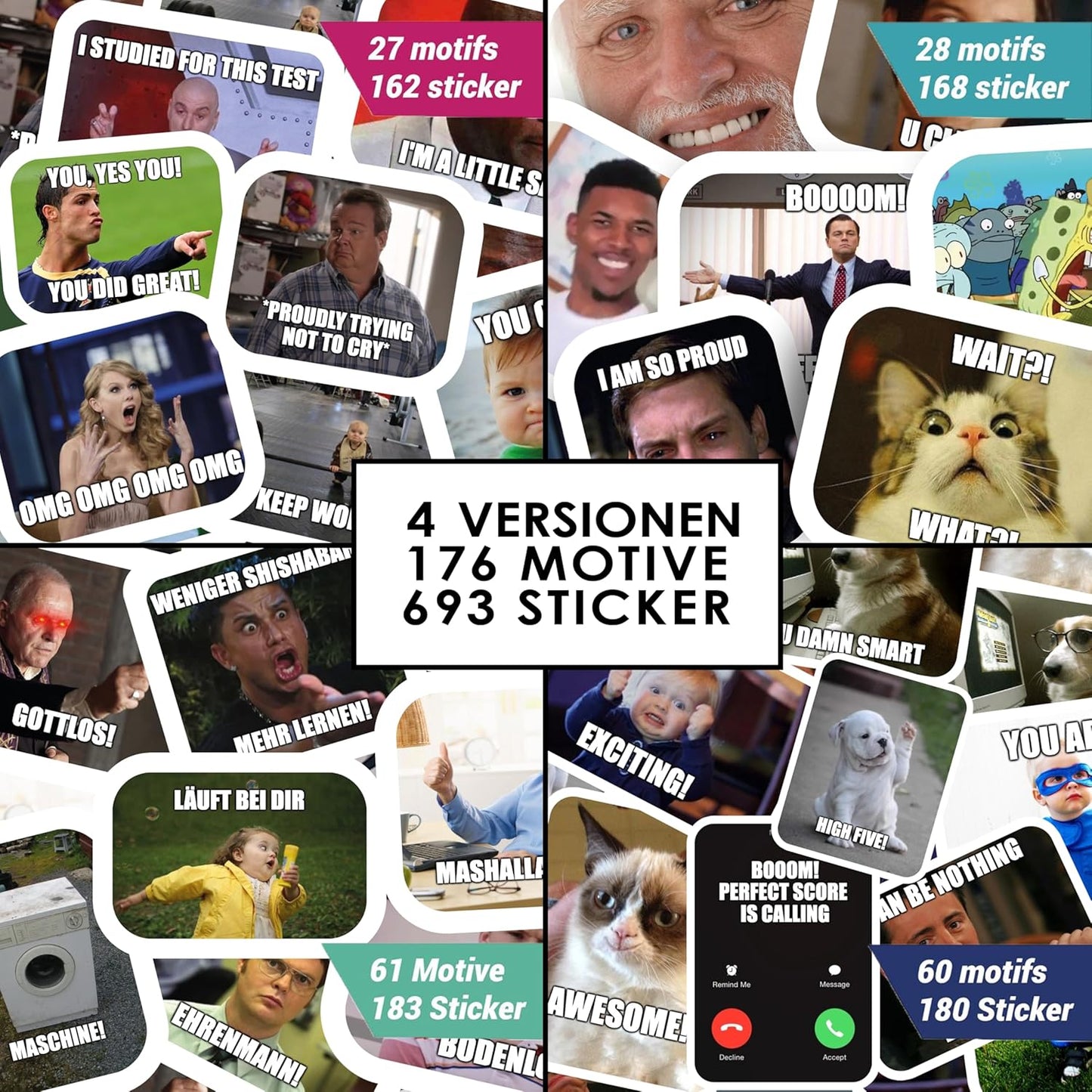 Alle 4 Versionen Meme Sticker 693 Sticker, 176 versch. Motive