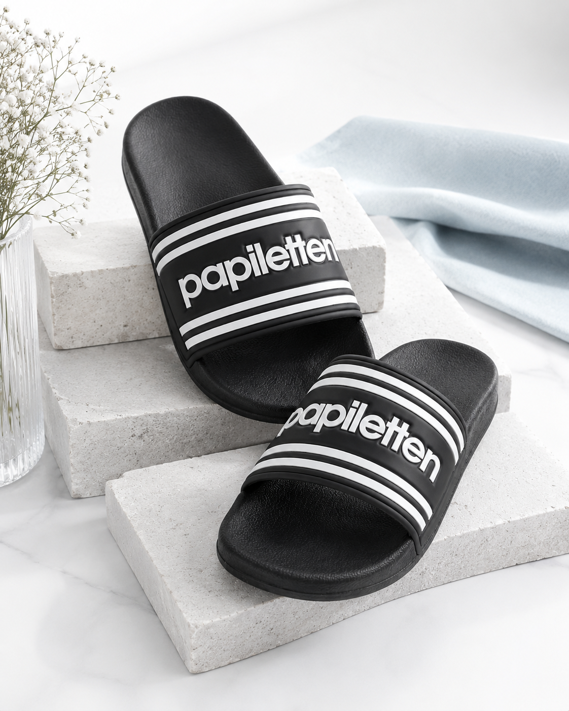 Papiletten Badeschlappen für Papa | Geschenk zur Babyparty, Geburt oder Vatertag | Schwarze Slides für werdende Väter