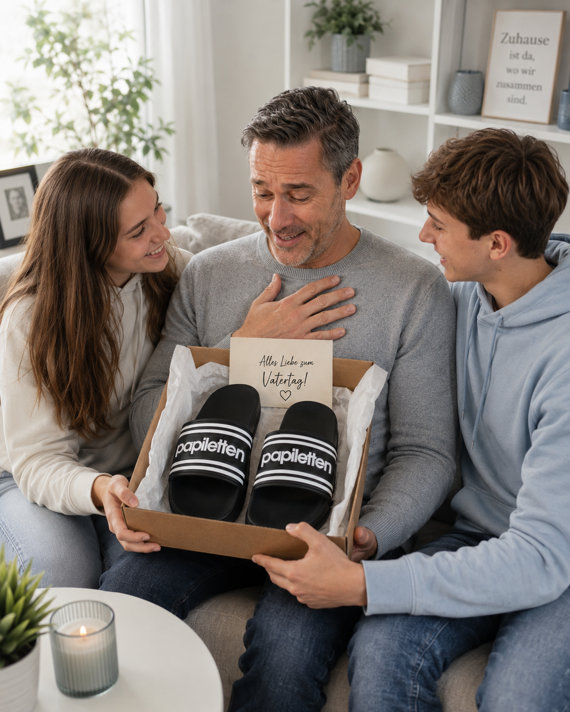 Papiletten Badeschlappen für Papa | Geschenk zur Babyparty, Geburt oder Vatertag | Schwarze Slides für werdende Väter